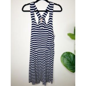 XL H&M blue + white striped skater dress